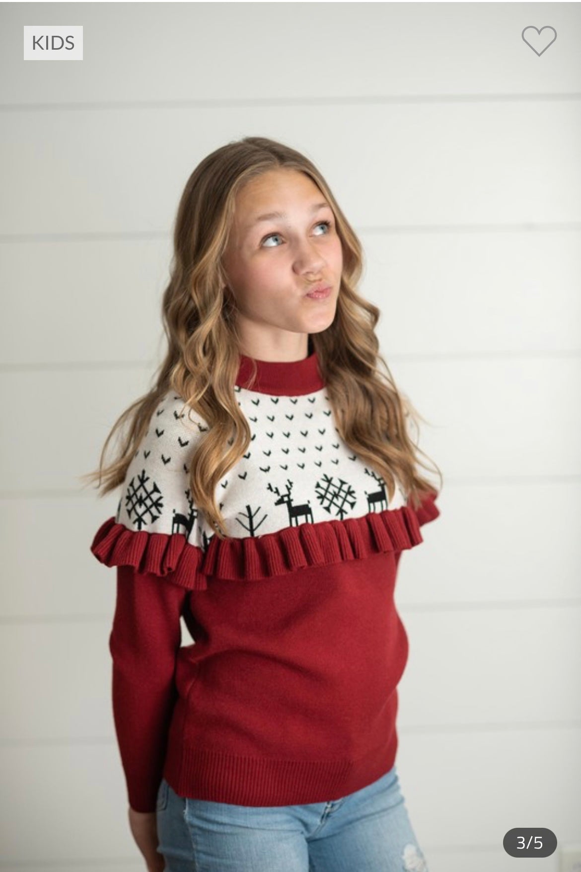 Girls Christmas Holiday Reindeer Ruffle Sweater