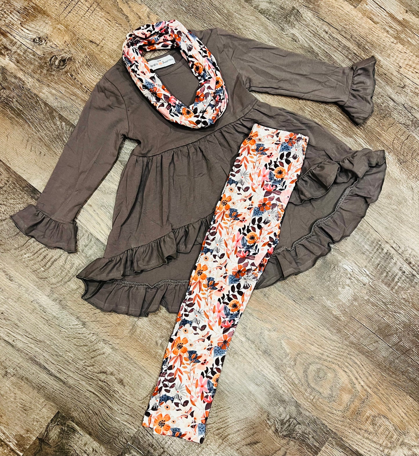 Kids Hi Lo Gray Fall Floral 3 Piece Scarf Set