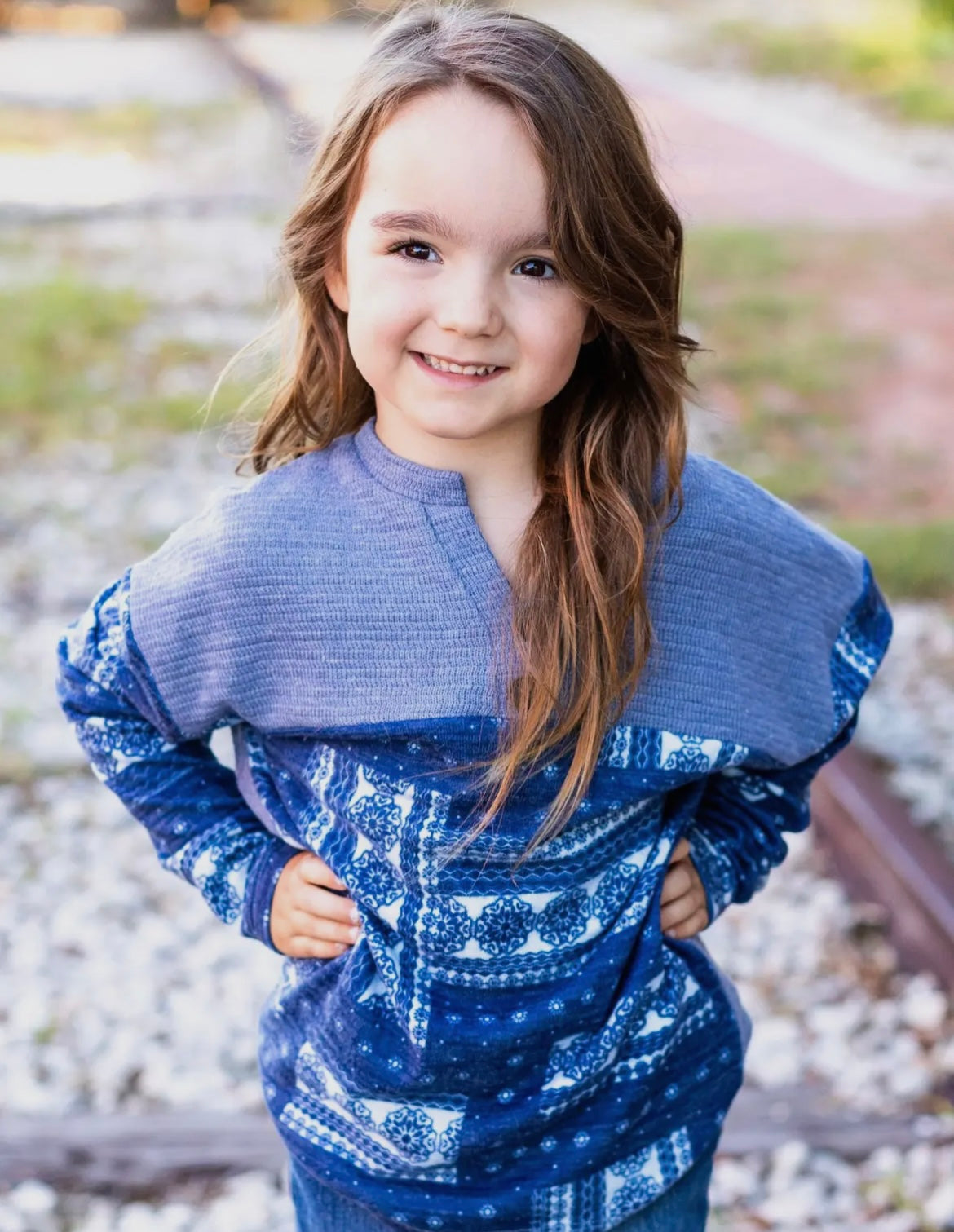 Girls Sweetly Thinking Henley Shirt Blue