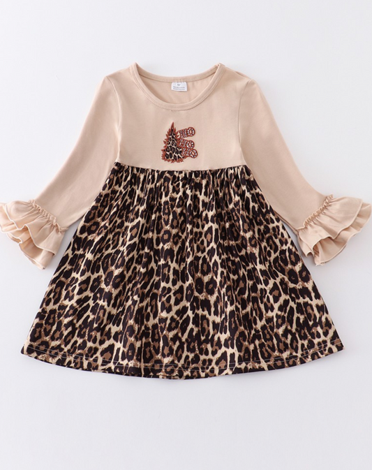 Leopard Christmas tree ruffle dress