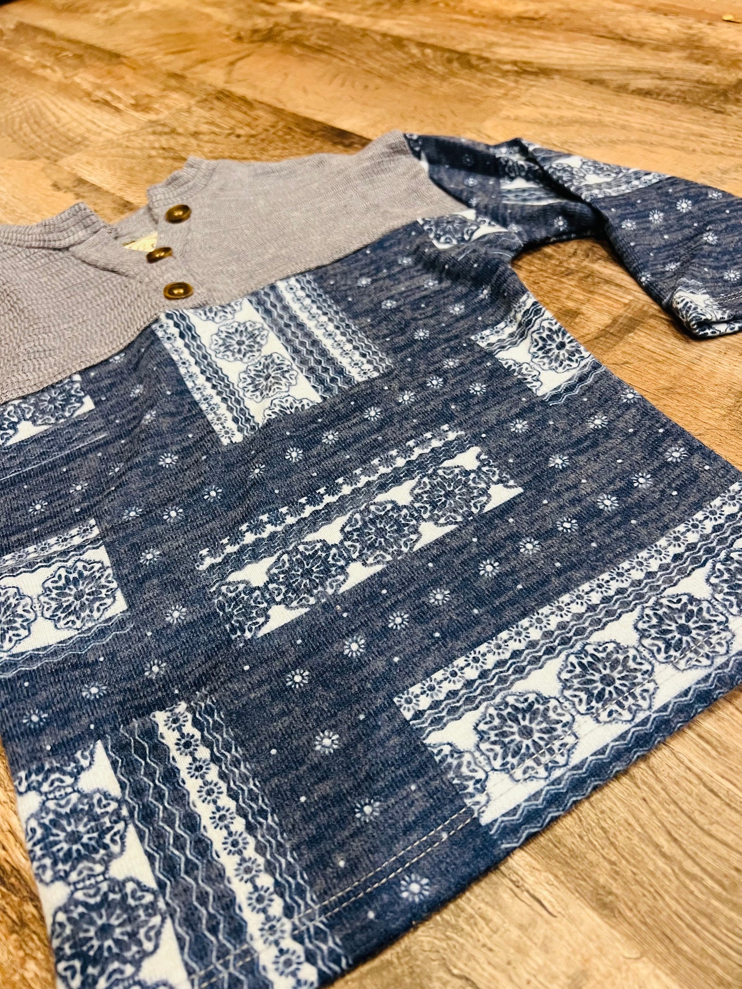 Girls Sweetly Thinking Henley Shirt Blue