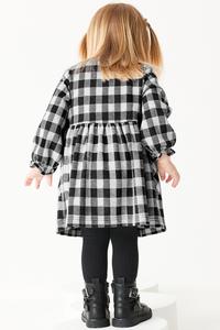 Girls black and white plaid dress