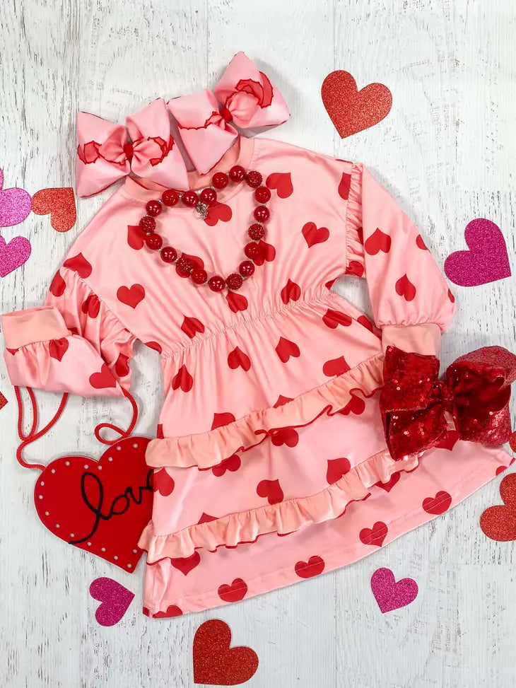 Ruffles and Heart Pink Dress