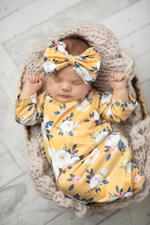 Mustard Baby Gown and Bow