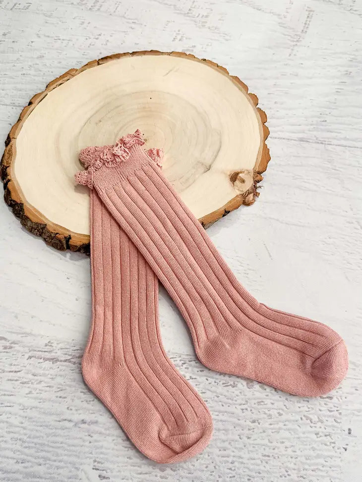 Dusty Rose Lettuce Edge Ruffle Socks