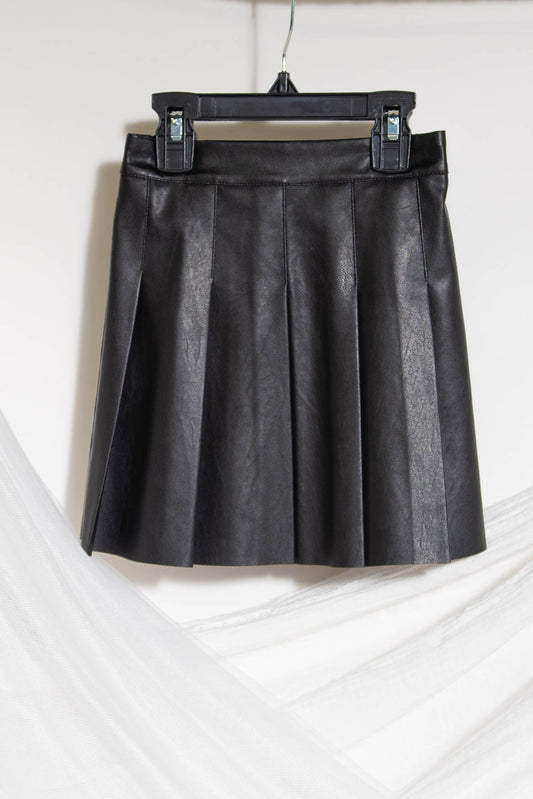 Kids PU Leather Mini Skirt- Black